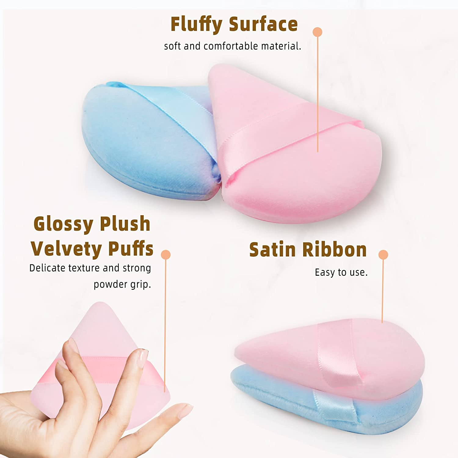YBVABE 14Pieces Powder Puff, YBVABE 6Pcs round 8CM Makeup Puff and 8Pcs Velour Triangle Powder Puff , Reusable Face Sponge with Strap, Soft Face Beauty Puffs for Loose Powder Mineral Powder Body Cosmetic Foundation Makeup Tool image number 6