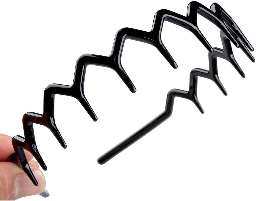 2PCS Tooth Headband for Women Girls Plastic Wavy Hair Comb Headband Zig Zag Black Plastic Sharks Tooth Hair Comb Hard Headbands for Women Men Girls image number 1