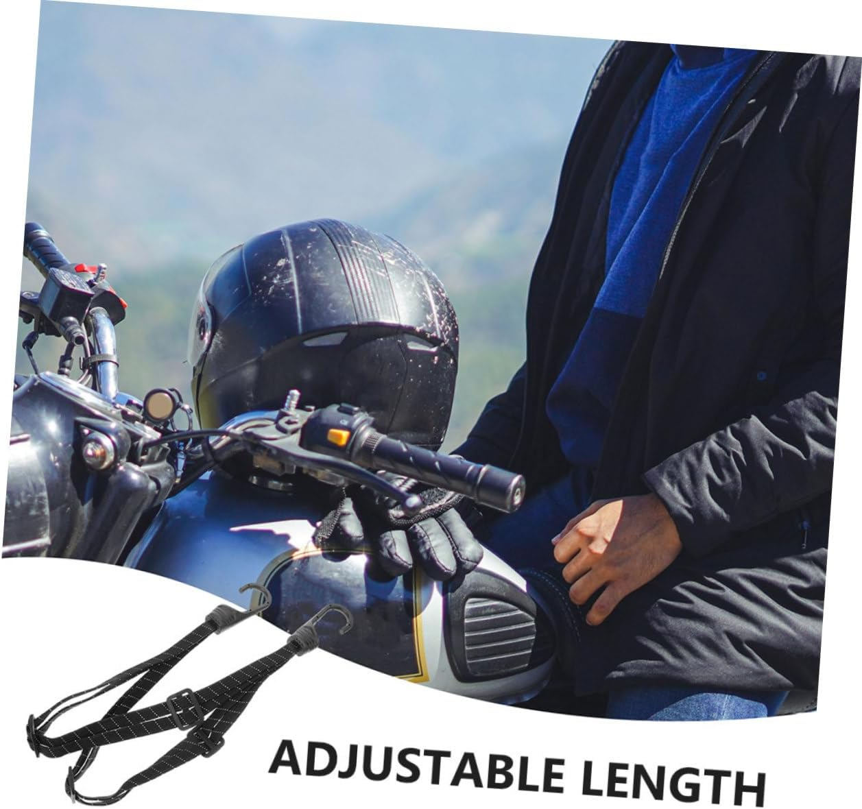 SWOOMEY 2Pcs Elastic Helmet Cord and Bicycle Luggage Strap with Reflective Features, Motorcycle Tie down Rope for Secure Bike and Helmet Fastening, Sturdy Elastic Bungee Cords for Outdoor Travel image number 4