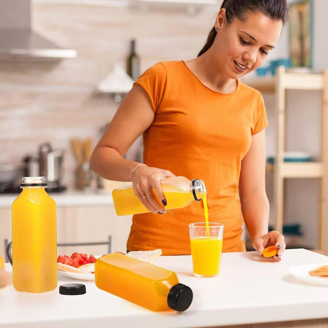 12Pcs Juice Bottles with Caps,350 ML Plastic Clear Reusable Water Bottle, Empty Juice Bottles for Juicing, Smoothie, Drinking and Other Beverages,Each Set Also Comes with a Brush, Funnel and Stickers image number 5