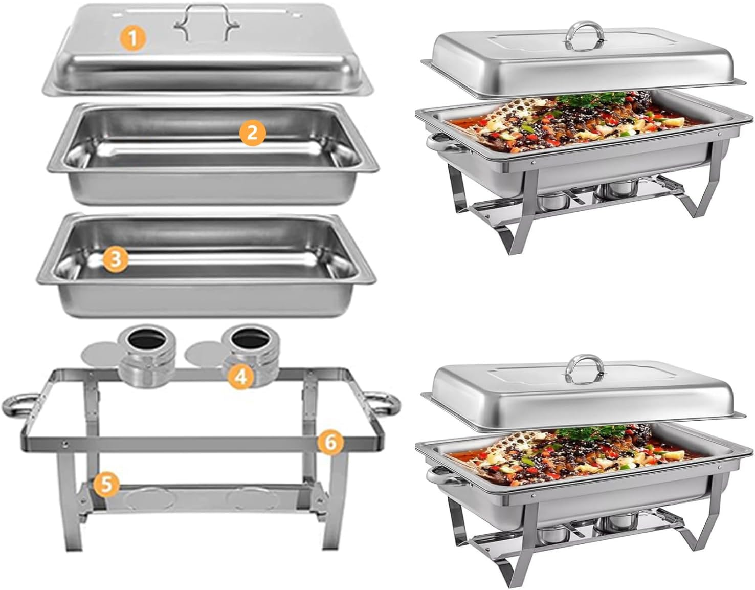 Chafing Dish Buffet Set with Covers 9L Chafing Dish Stainless Steel Food Buffet Warmer Pan, Buffet Servers and Warmers for Catering Event Party Banquet (1PCS 1 Trays)