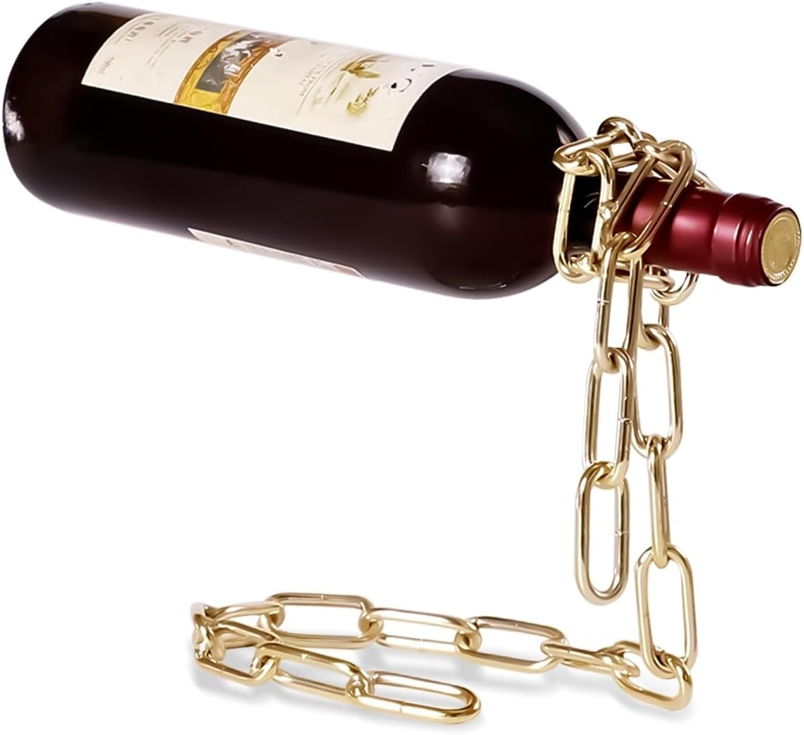 BRARIOS Creative Decor Desktop Wine Rack Chain Design No Assembly Required 20Cm Wine Bottle Rack for Home Bar Study Dining Room Decoration (Bronze)