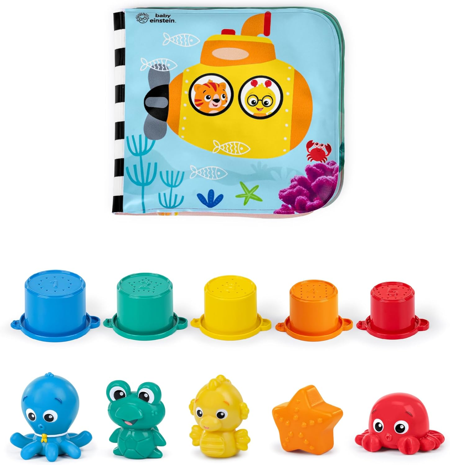 Baby Einstein Ocean Explorers Opus Bath Pals 11-Piece Gift Set, Waterproof Bath Book, Bath Cups, Animal Shape Bath Toys for Baby and Toddler, Ages 3 Months and Up image number 1