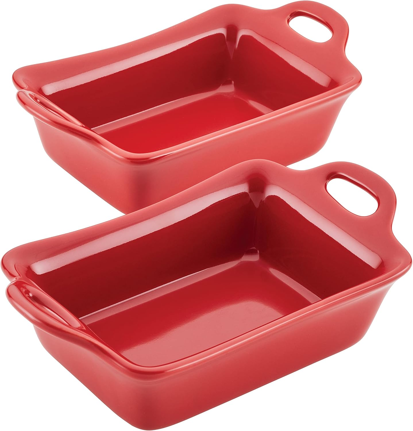 Rachael Ray Solid Glaze Ceramics Au Gratin Bakeware/Baker Set, Rectangular, 2 Piece, Red
