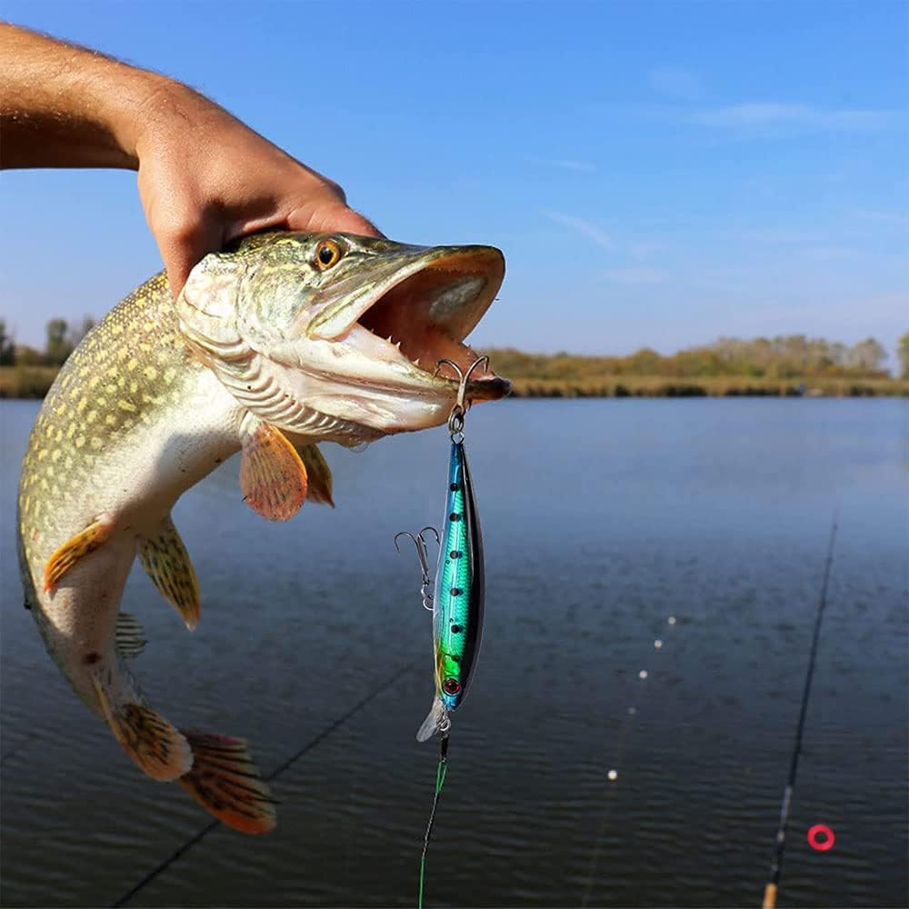 10 Fishing Lure, Hard Minnow Fishing Lures Saltwater Bass Crankbait Set with Treble Hooks, for Bass Trout Walleye Redfish image number 2