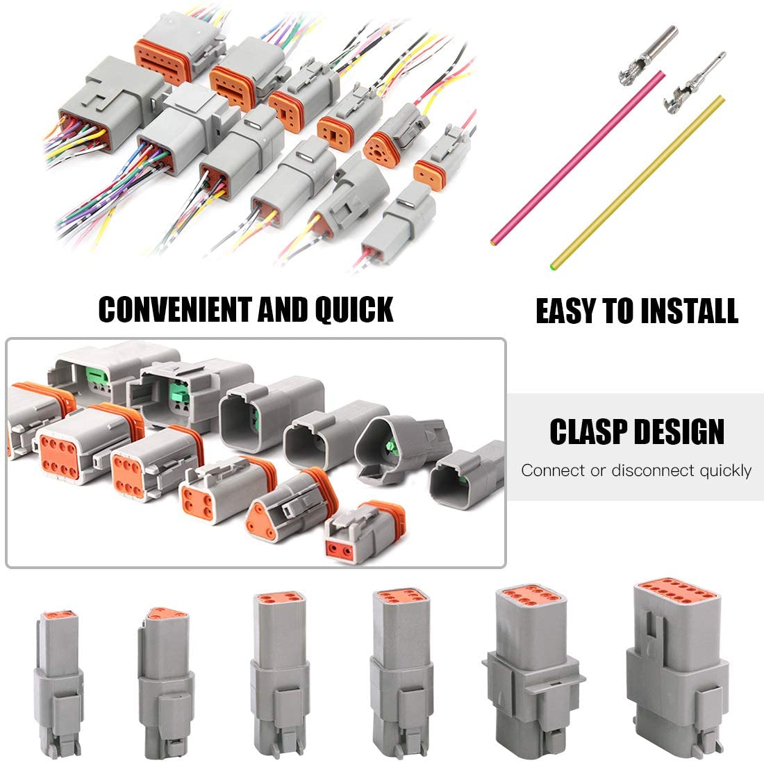 Glarks 30Pcs 2 Pin Way Sealed Gray Male and Female Auto Waterproof Electrical Wire Connector Plug 22-16AWG Connector for Motorcycle, Scooter, Car, Truck, Boats