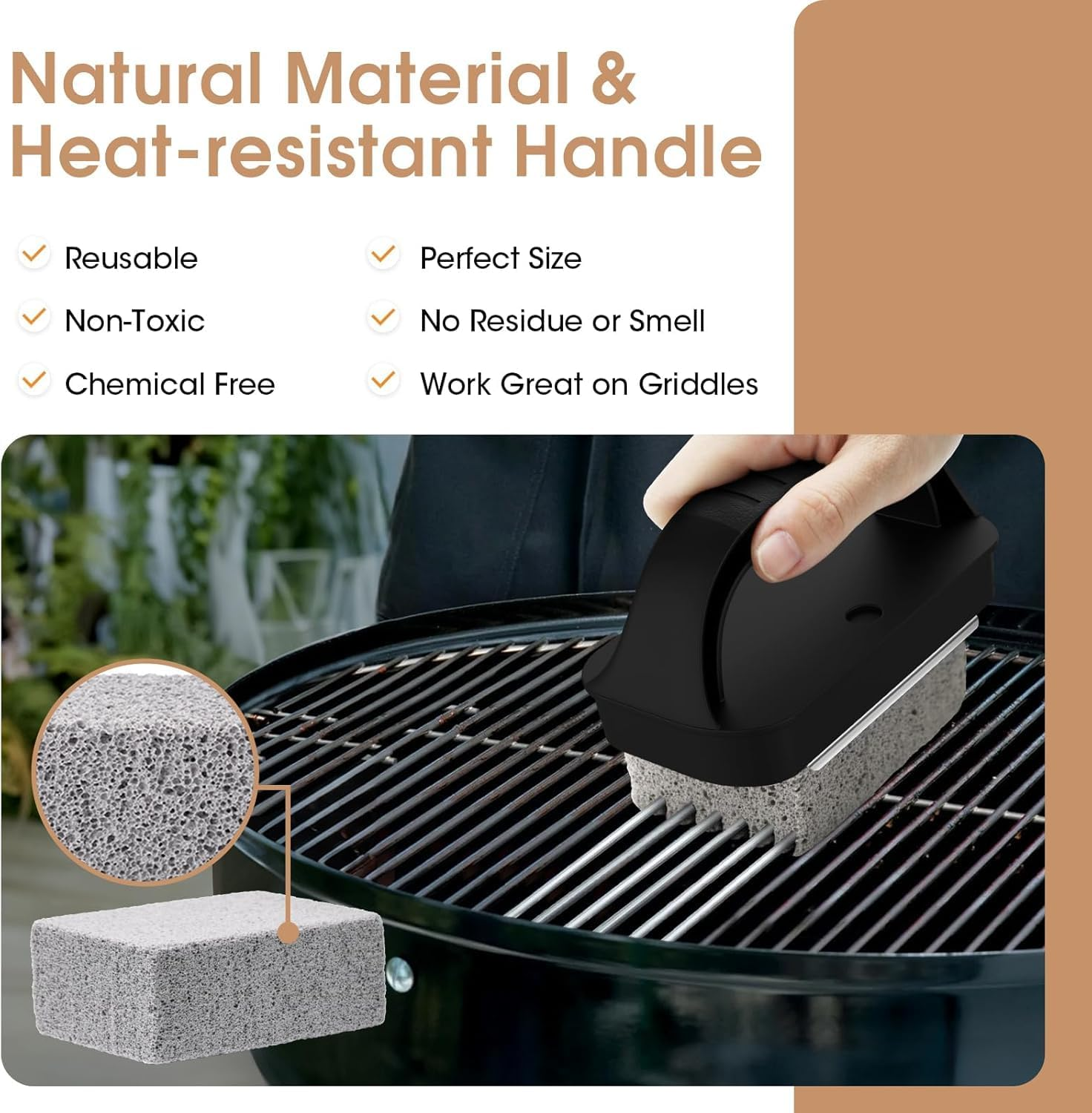 4 Pack Heavy Duty Grill Cleaner Brush, Grill Cleaning Bricks with Handle, Pumice Griddle Cleaning Stone Removing Stains for BBQ, Swimming Pool, Sink image number 3