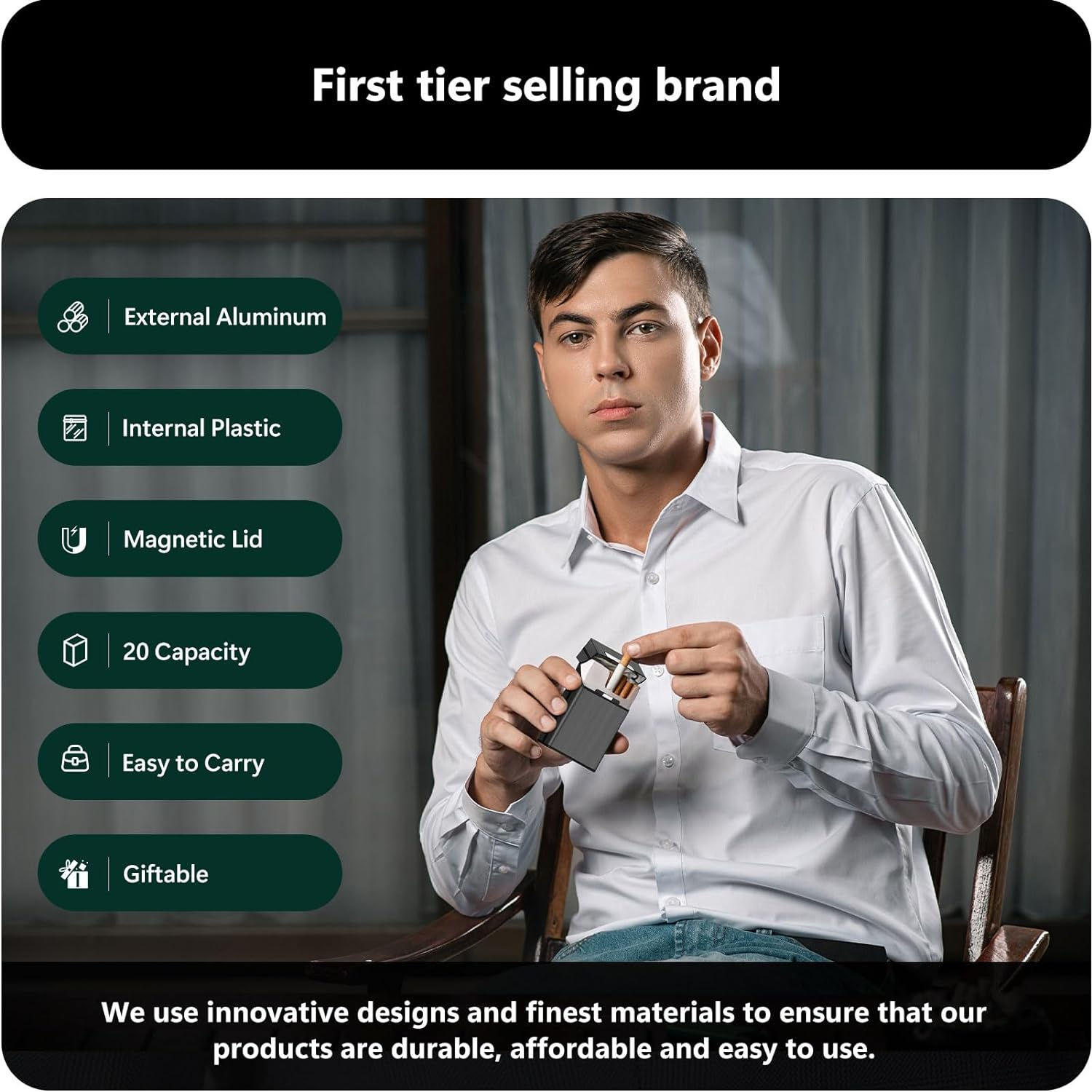 Roygra Cigarette Case, Magnetic Brushed Aluminum, 20 Capacity - 2 Pack (Gray + Silver, 85Mm King Size) image number 5