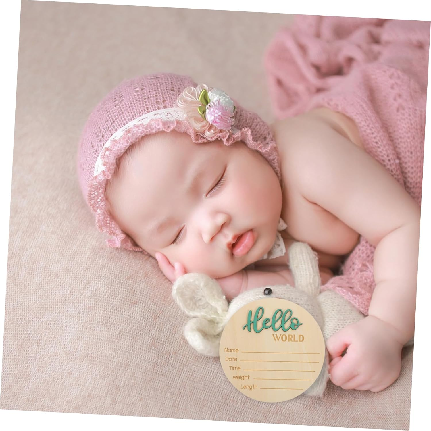CLISPEED Wooden Baby Name Sign round Birth Announcement Sign for Newborns Newborn Photography Prop Infant Birth Announcement Plaque