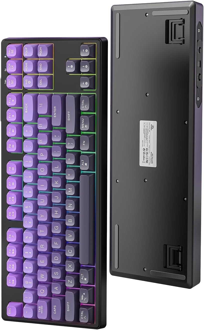 ZIYOU LANG X Attack Shark M87 75% Wireless Gaming Keyboard Mechanical Feel Silent Rainbow Backlit Bluetooth/2.4Ghz PBT Gradient Keycaps Rechargeable 4000Mah Battery Ergonomic for Mac/Win/Pc-Pink