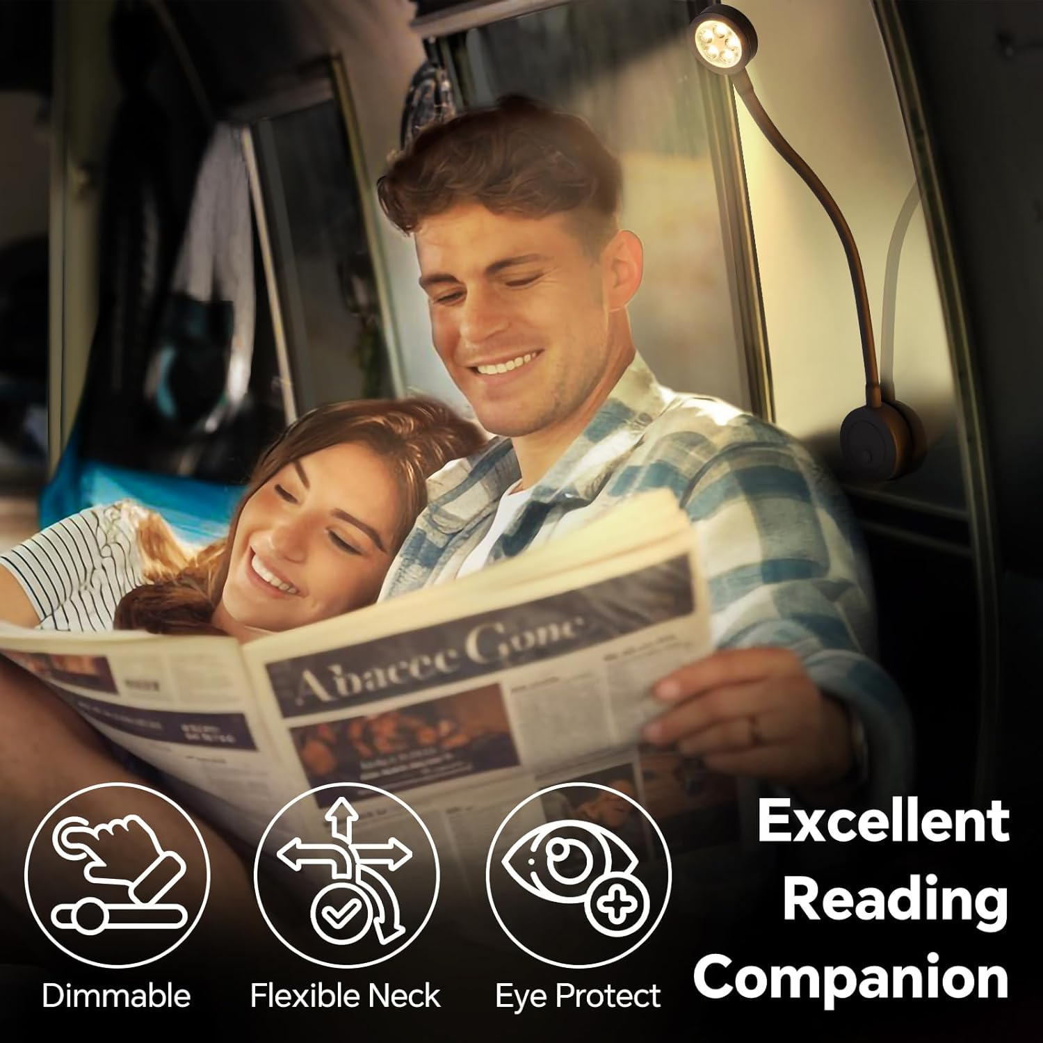 Acegoo 12V LED Reading Light, RV Boat Bedside Reading Lamp, 12 Volt Flexible Gooseneck Bed Light for Camper Van Trailer Truck Motorhome, Integral Switch & 20W Type-C Quick Charger image number 6