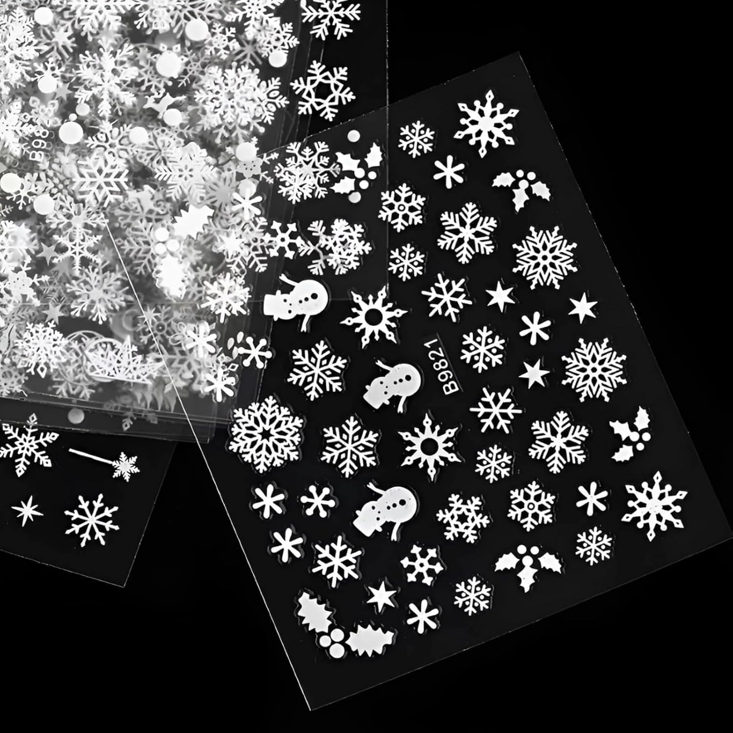 MILIOG 30 Sheets Christmas Nail Art Stickers Decals 3D Self-Adhesive Snowflake Nail Stickers White Snowmen Santa Claus Elk Nail Supplies New Year DIY Nail Decals image number 5