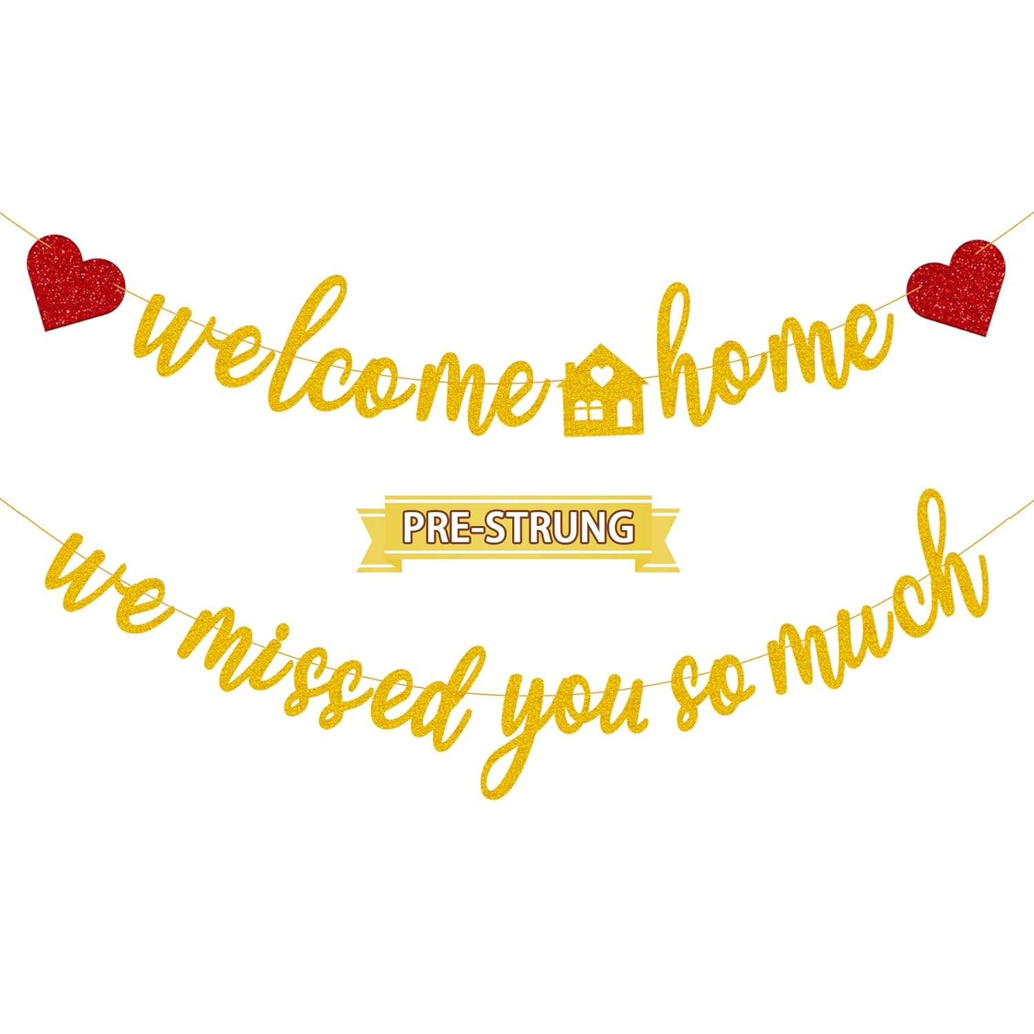 Gifloon Pre-Strung Welcome Home We Missed You so Much Banner for Military Army Returning, Homecoming Party Decorations, Black