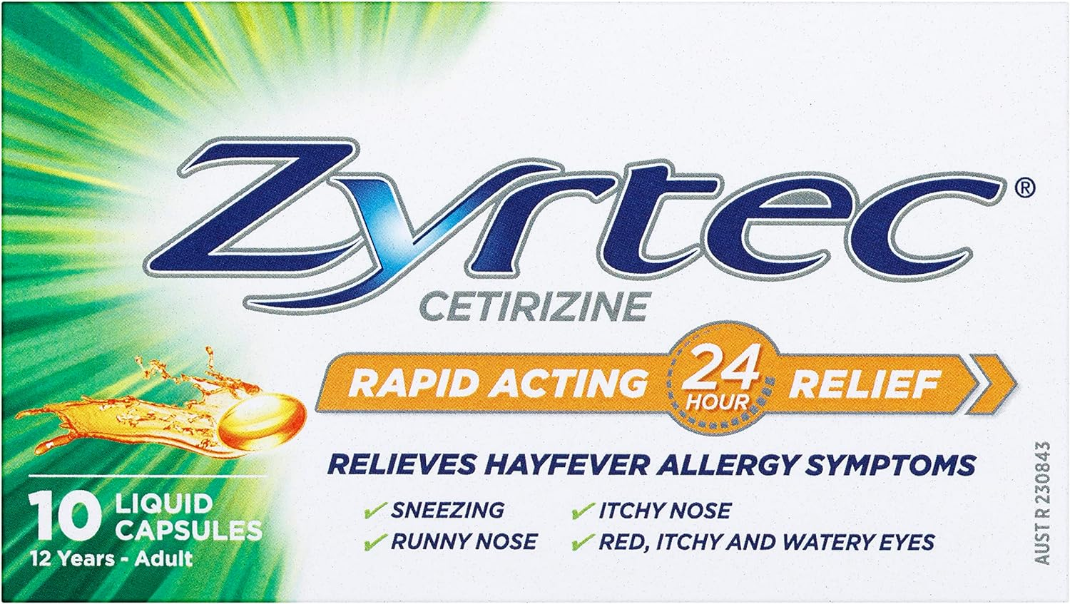 Zyrtec Rapid Acting Hayfever Allergy Relief Antihistamine Liquid Capsules 10 Pack |Contains Cetirizine|Provides Relief from Sneezing, Runny, Itchy Nose, Red, Itchy and Watery Eyes, Post Nasal image number 3
