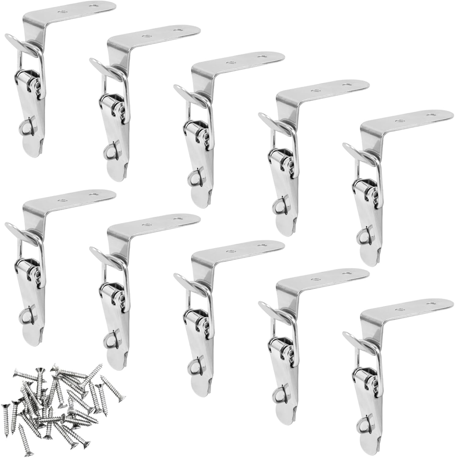 10 PCS Stainless Steel 90 Degree Spring Toggle Lock with Clasp Buckle Latch, Tool Box Door Hood Locks Latches, Cabinet Latch Hardware Corner Latch for Box Cabinet Door Barn Wooden Case (Silver) image number 6