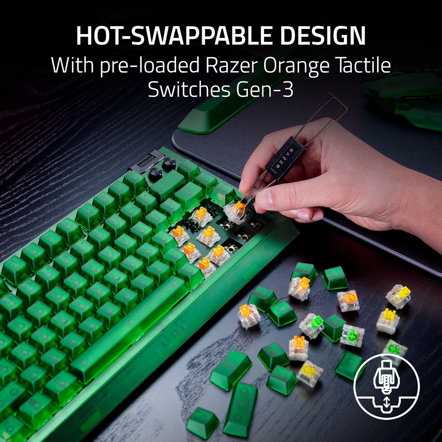 Razer Blackwidow V4 75% - Hot-Swappable Mechanical Gaming Keyboard - Phantom Green image number 1