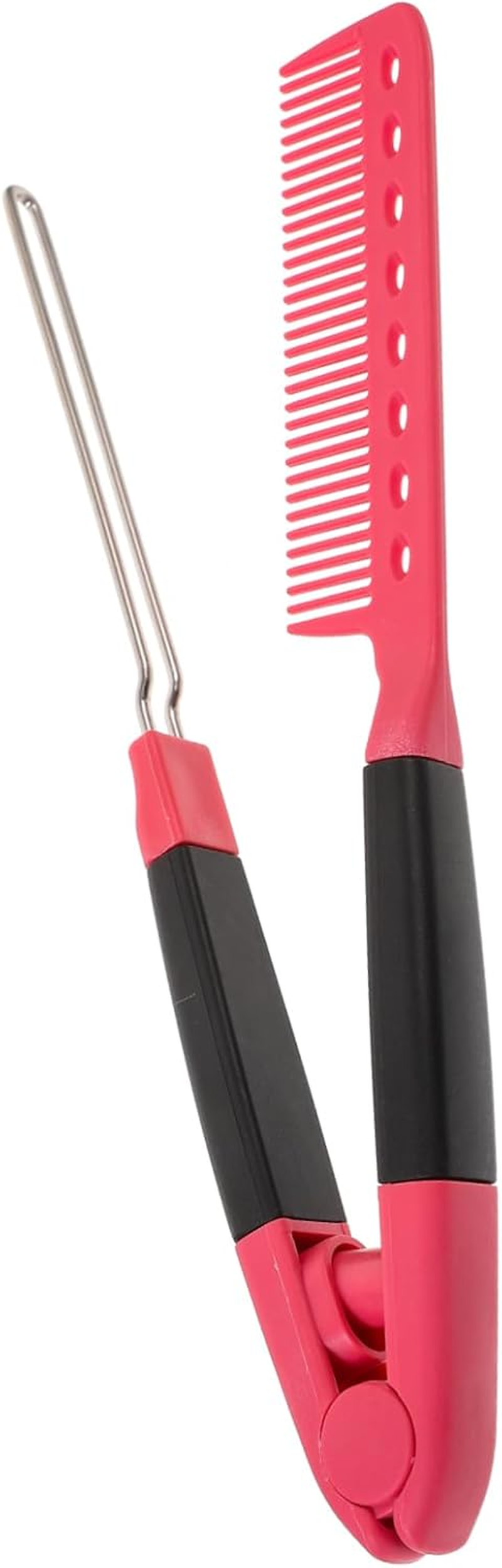 V-Shaped Hair Straightener Comb Foldable Hair Styling Tool for Women Home Hairbrush Haircut Supplies Rose Red