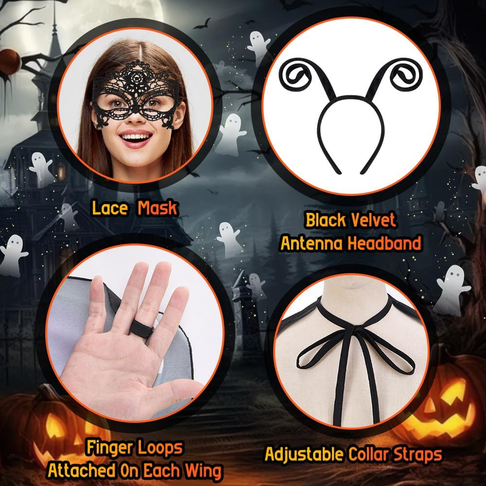 AUTOWT Halloween Butterfly Costume for Women, Adult Butterfly Wings Shawl with Masquerade Mask & Antenna Headband Kit for Ladies Cosplay Animal Avatar Photo Shoot Dress-Up Party Book Week - Pinkblue image number 6