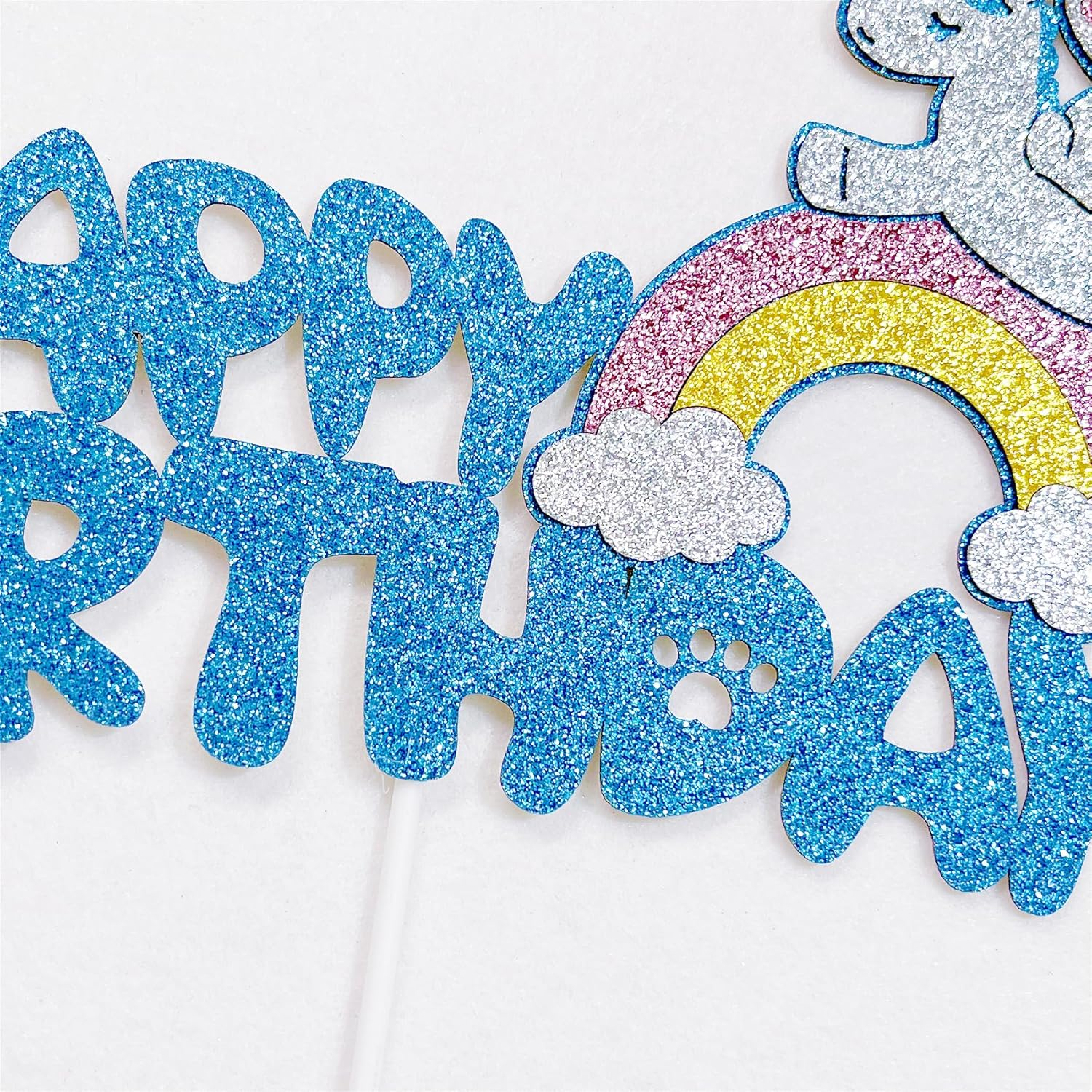 Blue Glitter Cartoon Birthday Cake Topping, Kids Birthday Cake Decoration (Blue) image number 1