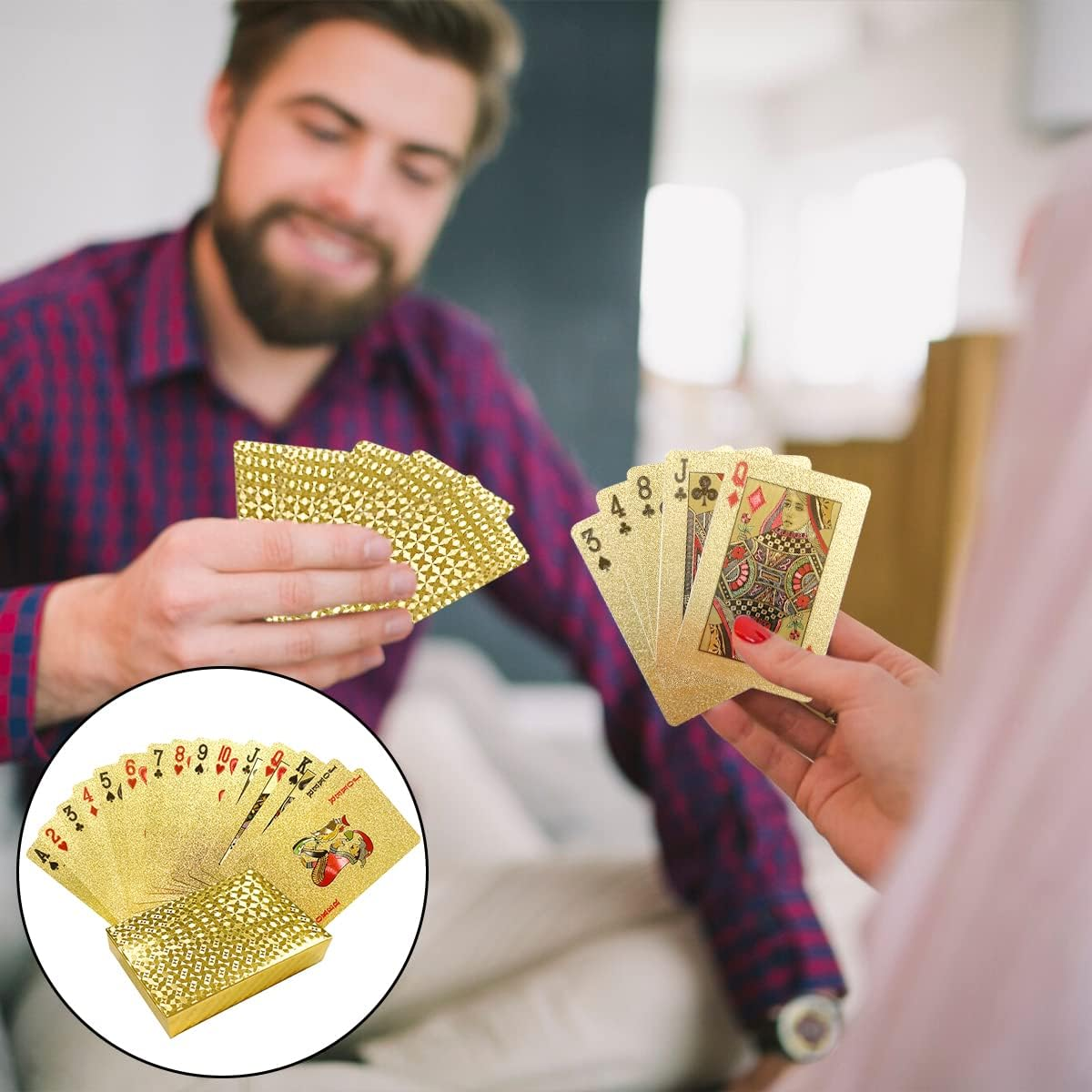 BEZANU Playing Cards, Standard Waterproof Poker Cards for Party, Magic, Table Cards Game (Gold)