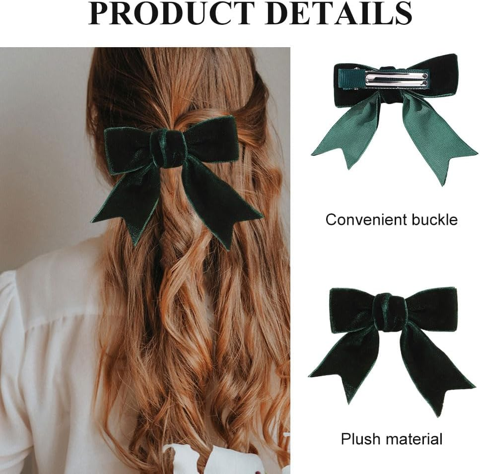 Bowknot Hair Clips - Black/Red/Green - Pack of 6 image number 1