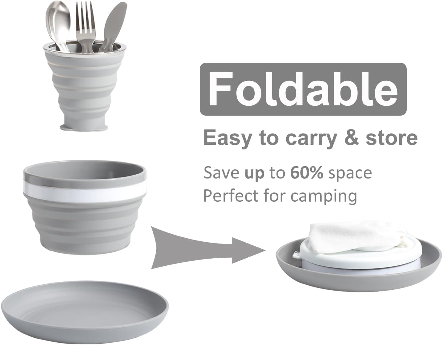 Camping Plate Bowl Cup Cutlery Set for 1, Folding Portable Camping Plates and Bowls Set, Crockery Sets for Hiking, Travel & Outdoor image number 4