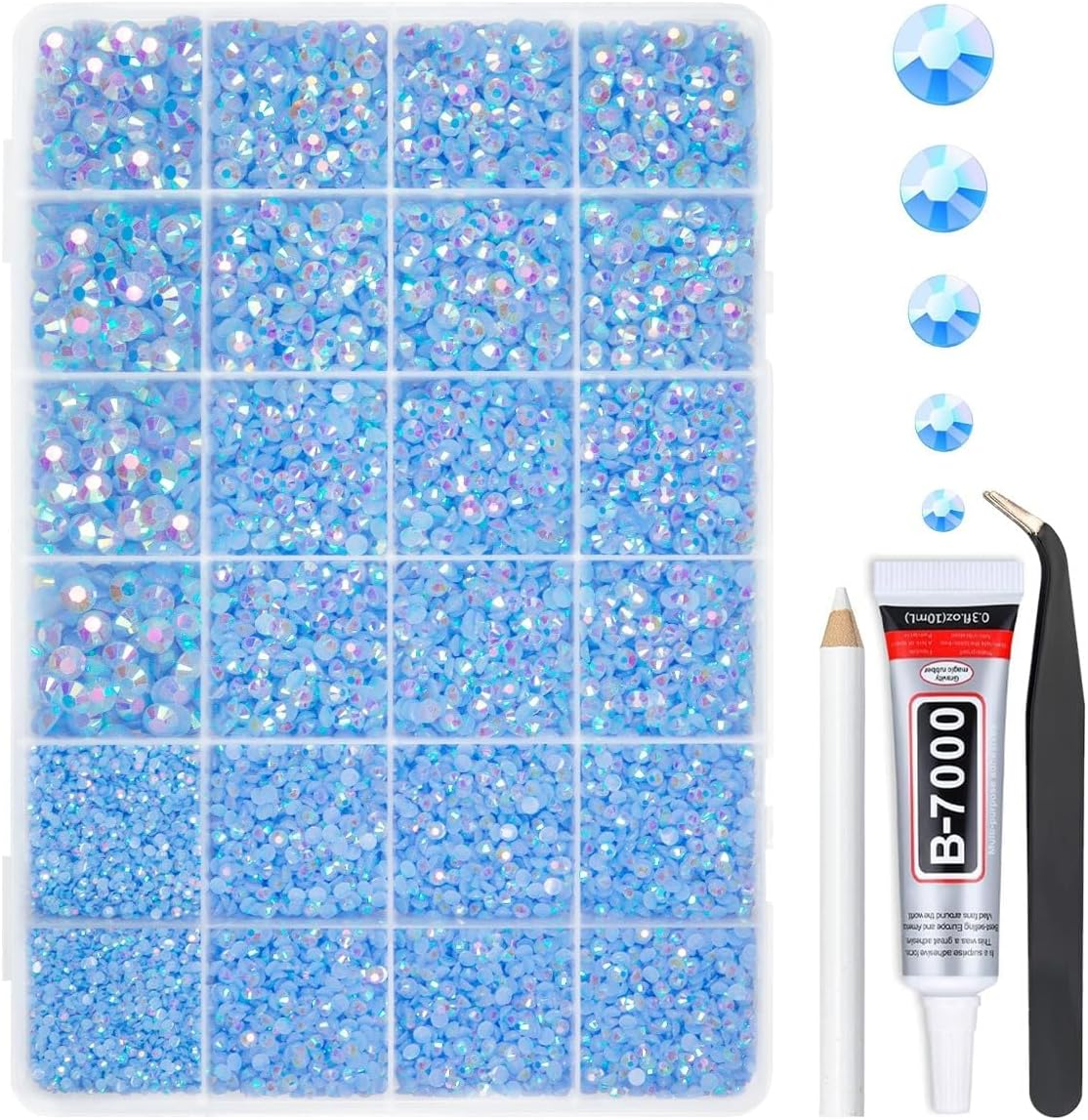 Qiipii Light Blue AB Resin Rhinestones W B7000 Jewelry Glue for Bedazzling Crafting 2Mm-6Mm Flatback Jelly Stones Diamonds Gems Bedazzler Kit Charms for Nails Face Makeup Tumblers Bottles Crafts Shoes image number 3