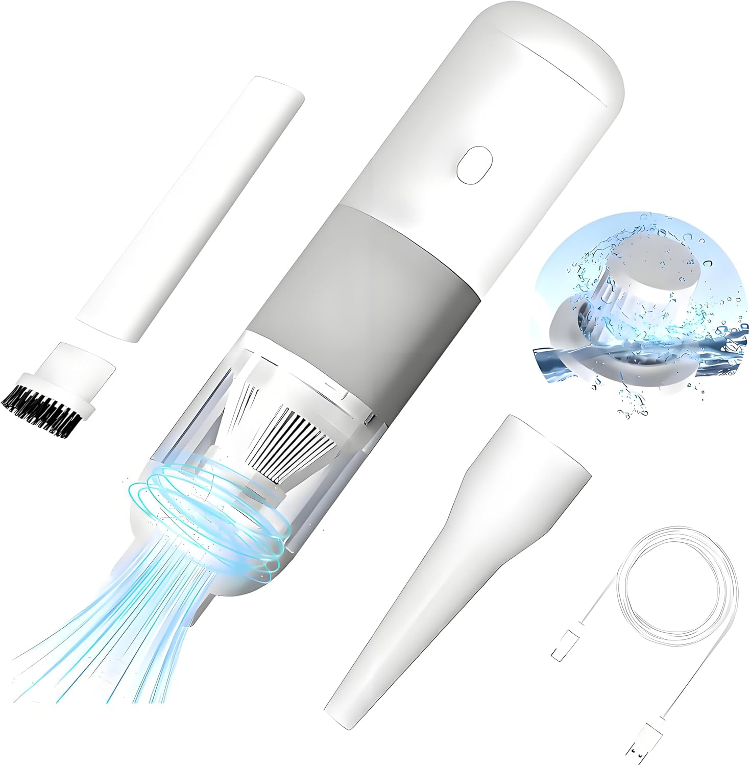 Car Vacuum Cleaner, Keyboard Cleaner,Cordless Handheld Vacuum, 3300Pa Suction Power, 120W Input, 1500Mah Rechargeable Battery, Portable Mini Vacuum for Car and Home, Available in White-Grey. image number 4