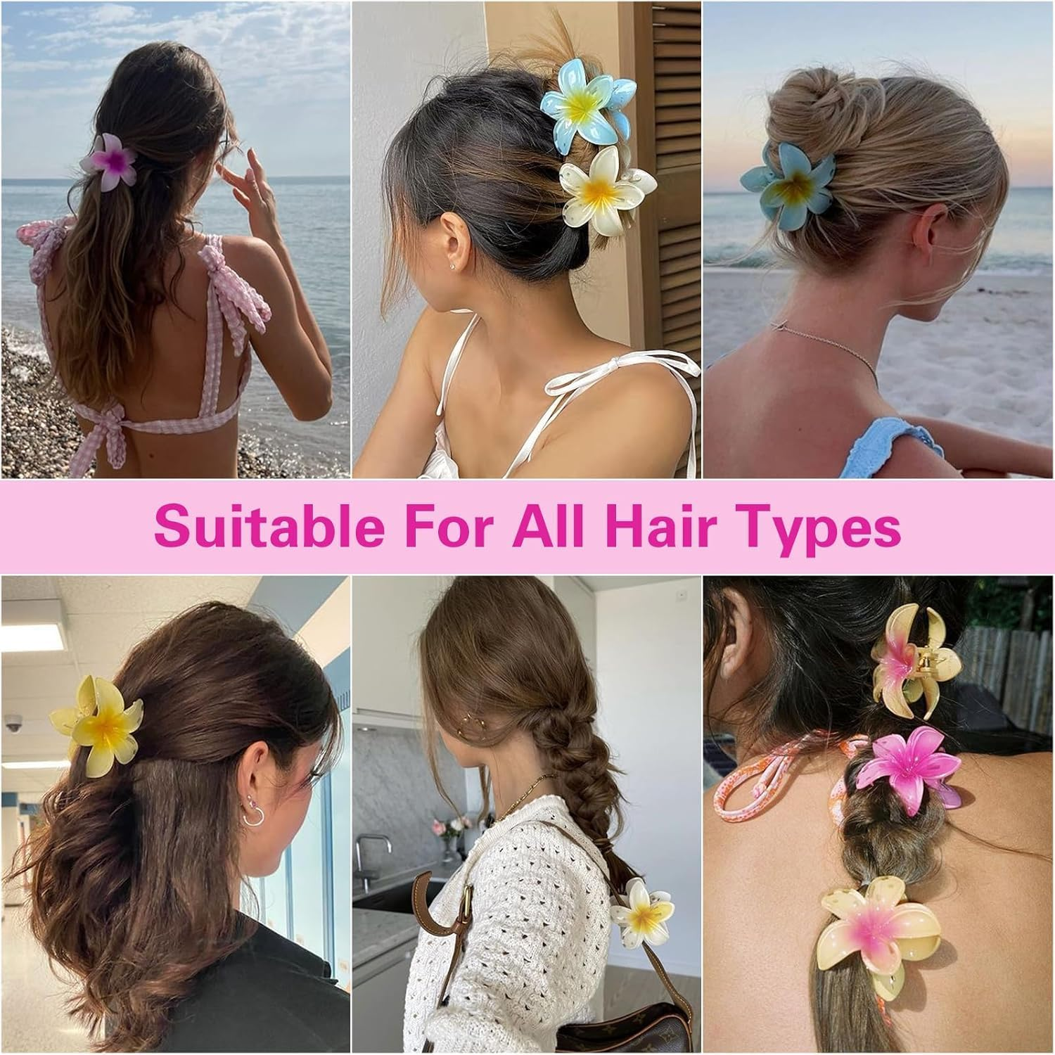 Flower Claw Clip Plumeria Flower Hair Claw Clip, 6Pcs Flower Hair Clip Egg Flower Hair Claw Clip,Cute Flower-Shaped Hair Clip,Cute Small Hair Clips Hawaiian Flower Claw Clip,Egg Flower Hair Claw Clip