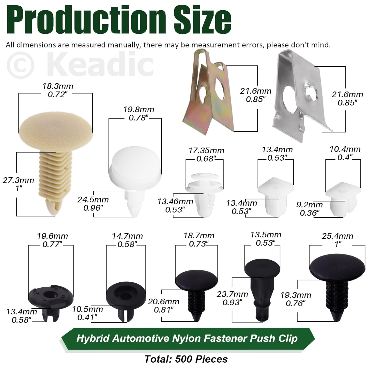 Keadic 500 Pcs Mixed Nylon Bumper Fender Trim Push Fasteners Rivet Clips Replacement Kit, Auto Panel Shield Engine Cover Retainer Fastener Rivet Push Clips for GM image number 1