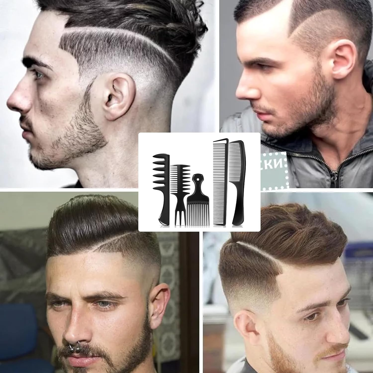 Xanthelle Comb Set, 5-Piece Curling Comb Set in Black for Men & Women, Styling Comb for Natural Curls, Beard, Haircut & Hairdressing Application