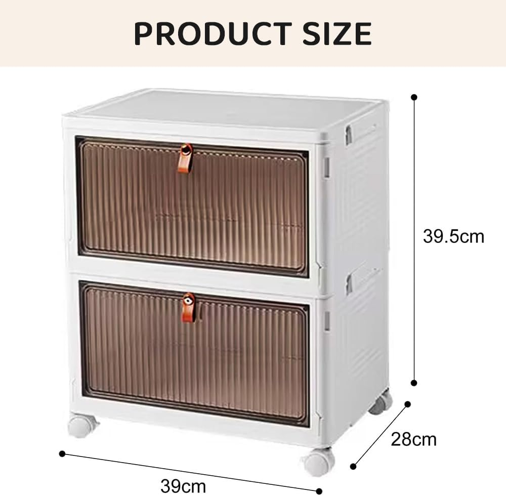 2-Tier Dustproof Plastic Storage Box on Wheels &ndash; White Rolling Bedside Cart Organizer for Clothes, Shoes, Books, Toys, Snacks &ndash; Storage Shelf for Living Room, Bedroom, Office image number 5