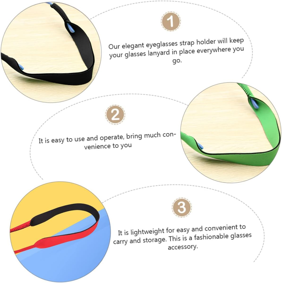 QUMIIRITY 6Pcs Sports Glasses Elastic Cord Eyewear Strap Anti-Slip Sunglasses Rope Holder for Men and Women with Red Green Blue Black Gray Navy &ndash; Multipack Eyewear Retainers for Outdoor Activities image number 3