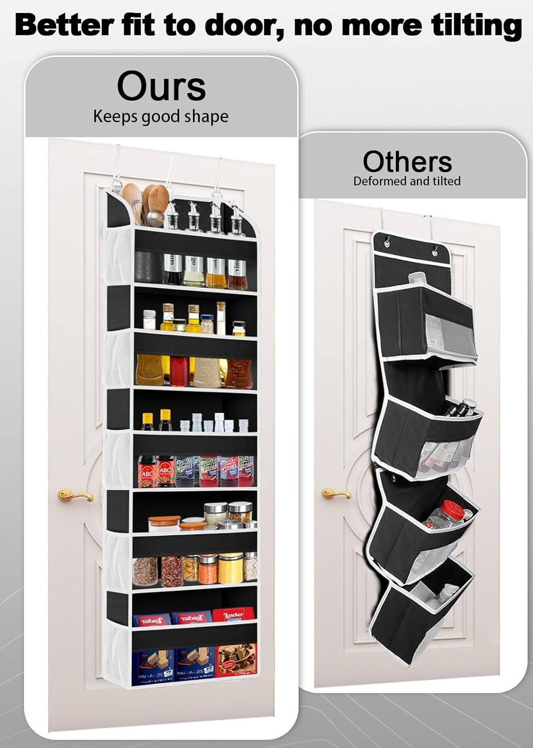 TAHAVICE 1 Pack over the Door Storage Organiser with 5 Pockets 10 Mesh Side Pockets, 44 Lbs Weight Capacity Door Hanging Organisers and Storage for Bedroom,Bathroom,Nursery,Dorm (D Black, 1 Pack)