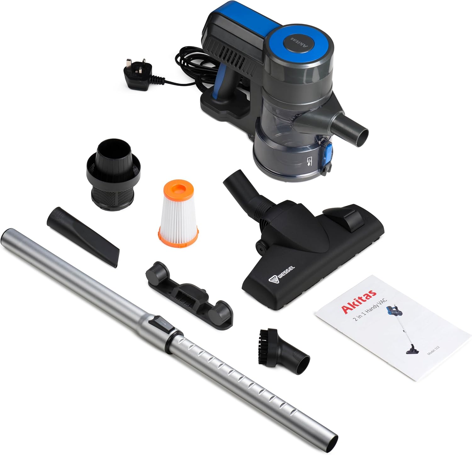 Akitas S12 Corded Vacuum Cleaner Handheld Stick Corded Hoover 3 in 1 Bagless Vacuum Cleaner with German Wessel Werk Head Nozzle Light Weight image number 1