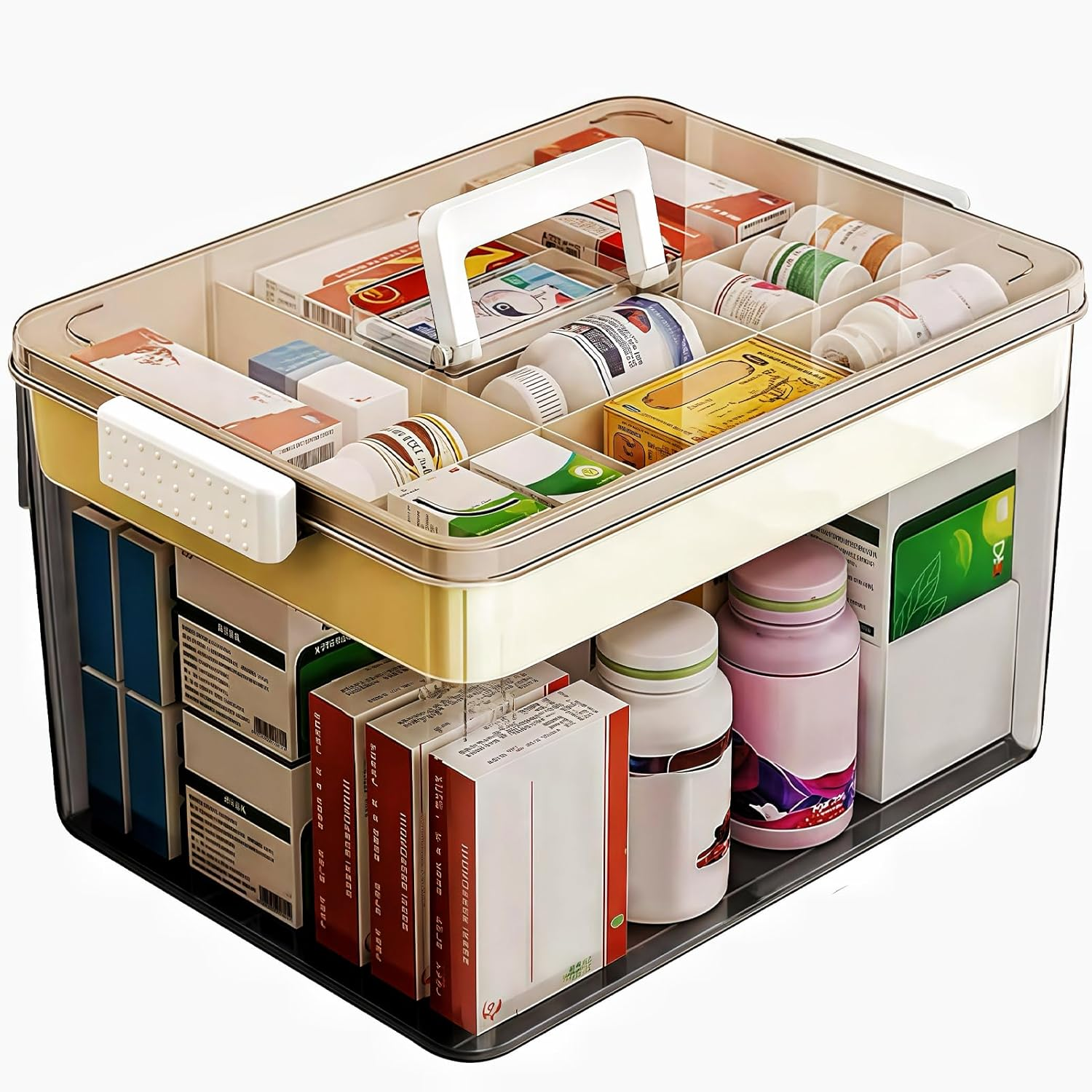 Aping Medicine Storage Box Double Layer Medicine Box Home Medicine Box Plastic Pharmacy Organiser Plastic Storage Box Medicine First Aid Box with Handles 28 X 18.5 X 15.5 Cm Medicine Case for Home image number 4