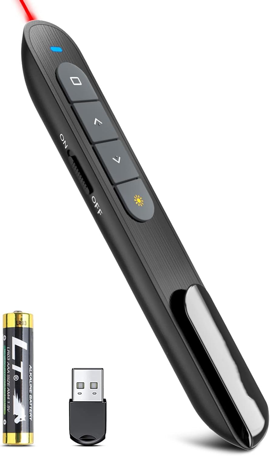 Wireless Presenter Remote with Red Lasr Pointer, Hyperlink Volume Control Presentation Clicker RF 2.4Ghz USB Powerpoint Clicker Presentation Remote Control PPT Pointer Slide Advancer for Computer Mac image number 6