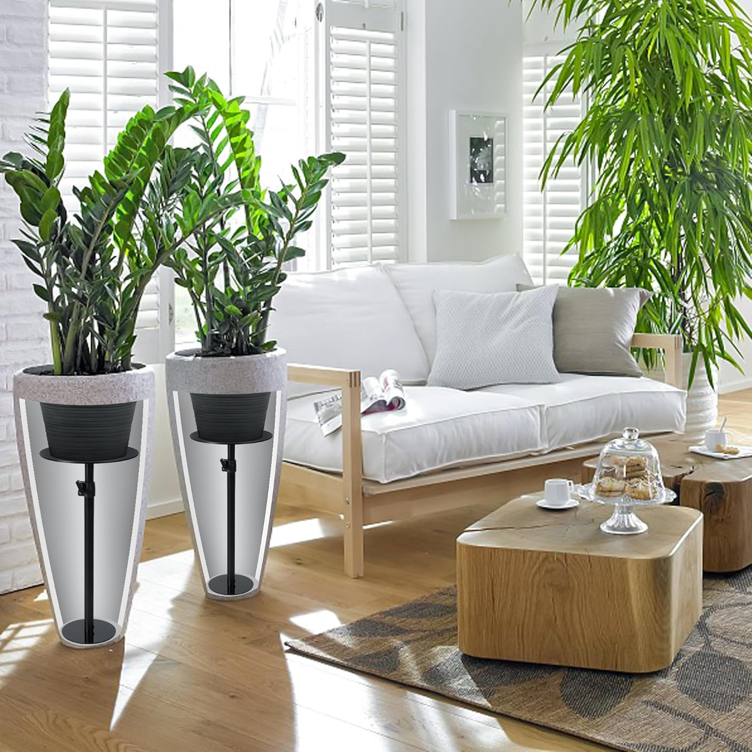 Adjustable Height Plant Risers for inside Pots, 17-32" Rise Planter Inserts Filler for Large Pots, Plant Lift Insert Flower Pot Filler for Indoor Outdoor Tall Taper Pot Containers(6 8 10 Base or Top)