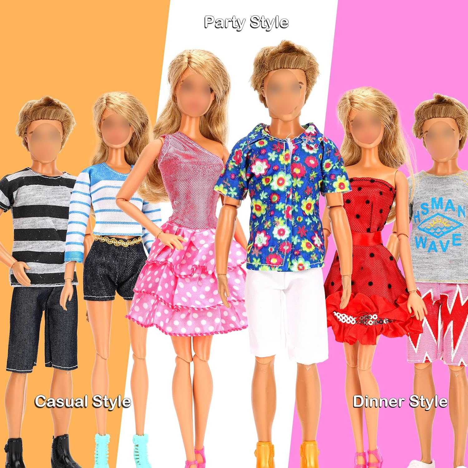 Barwa 39 Accessories Selected Randomly for 11.5 Inch Girl and Boy Dolls: 10 Clothes + 4 PCS Shoes for Boy + 5 Tops + 5 Pants + 5 Dresses + 10 PCS Shoes for 11.5 Inch Girl image number 3