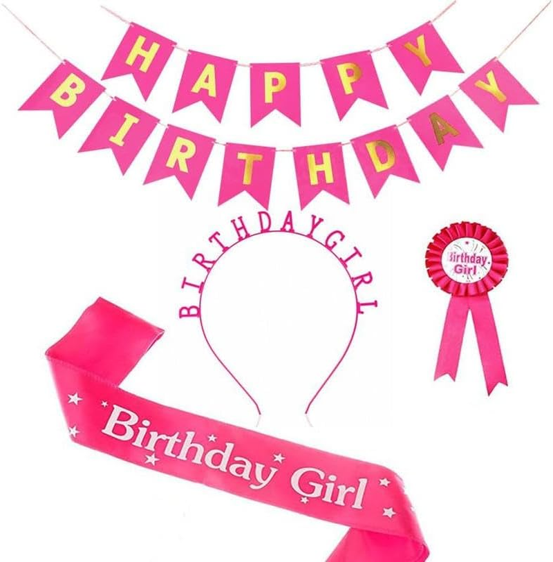 JZS Birthday Queen Crown, Birthday Sash and Button Pins Birthday Party Accessory Set