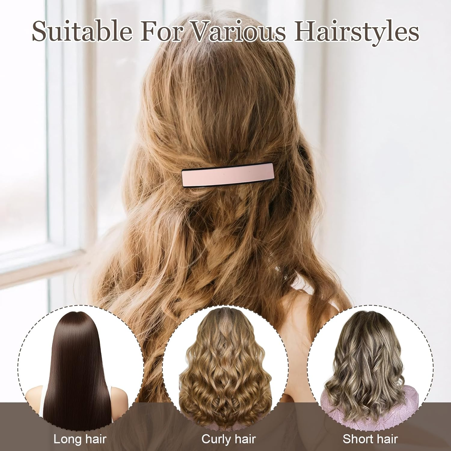 Pack of 3 French Hair Clips for Women, Automatic Large Classic, French Stylish Hair Clip, for Fine Hair and Medium Thick Hair (Pink, White, Black) image number 1