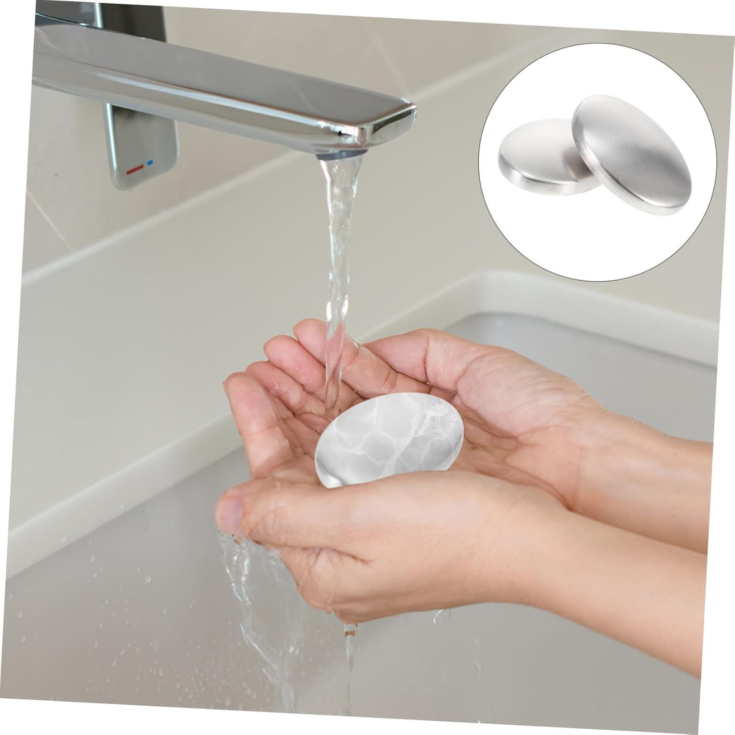 Minkissy 2Pcs Stainless Steel Soap Bar Odor Remover Kitchen Deodorizing Bar for Metallic Smells Camping Dishwashing Soap Pack image number 6