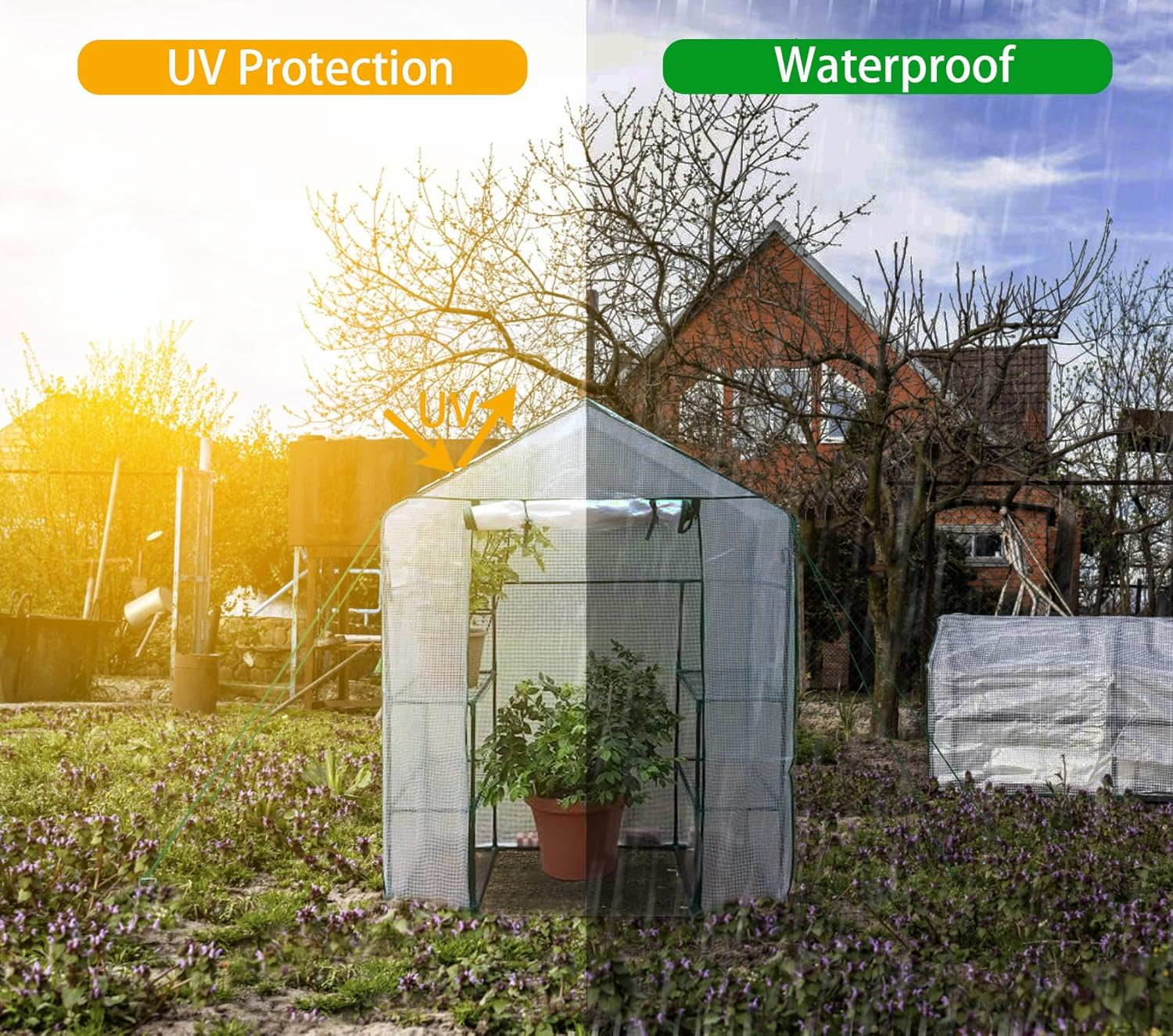 Walk-In Greenhouse, 130 X 90 X 150 Cm Portable Mini Greenhouse , Heavy-Duty Metal Frame, Roll-Up Zipper Door, Screen Windows, Sturdy Green House Kit Winter Hot House(Tall) image number 1