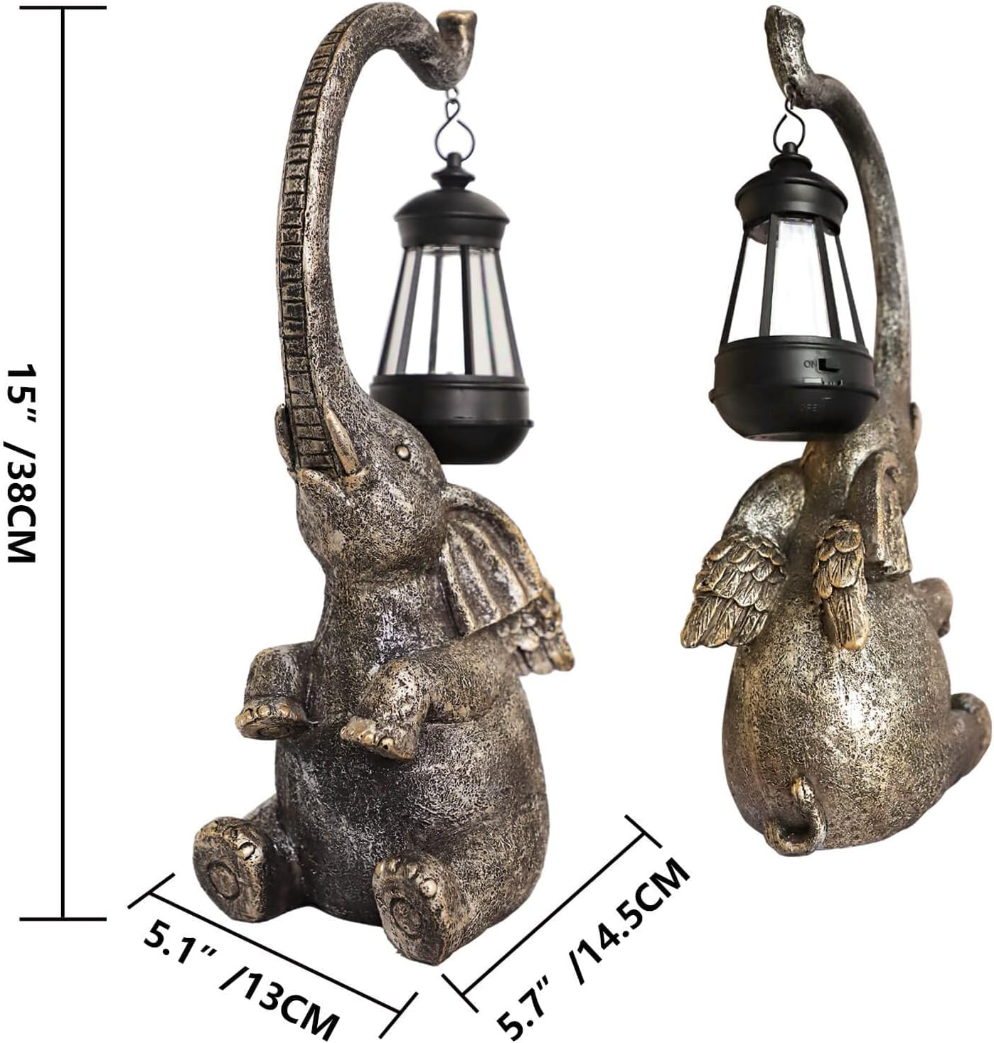 FOMAILE Elephant Garden Statue, Large Garden Statue with LED Lights, Solar Garden Outdoor Statue, Funny Outdoor Decor for Garden,Patio, Yard and Lawn, (EL-020-1) image number 1