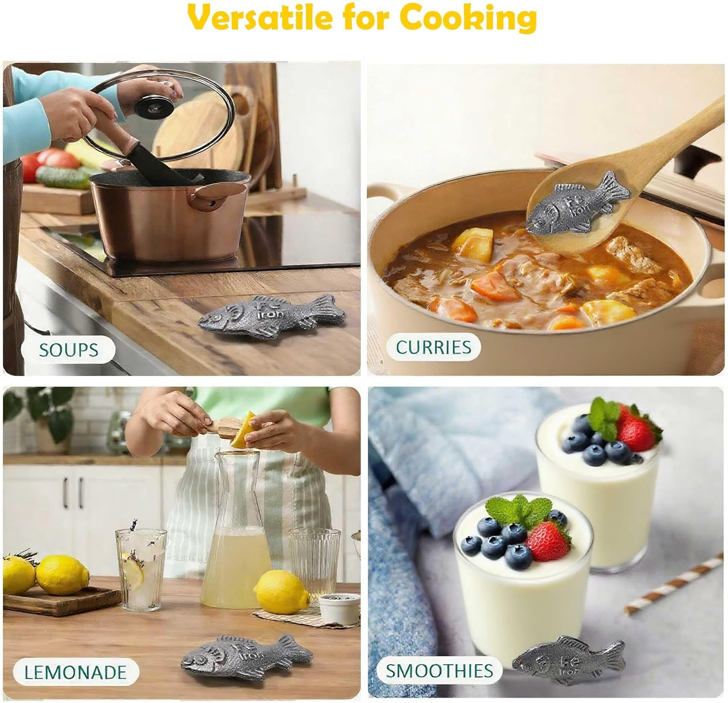 YDCZTYGY 2 Pack Lucky Iron Fish, Add Natural Sources of Iron to Food and Water Effective and Safe Cooking Tool image number 1