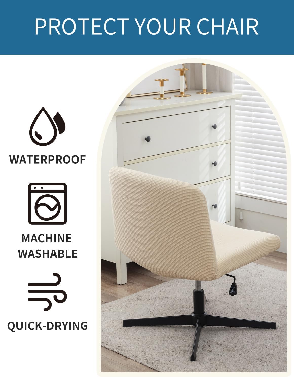 Lavishcover Armless Chair Cover Office Desk Chair Cover, Waterproof and Elastic Criss Cross Chair Cover, Exquisite Vanity Chair Cover, Mid Back Wide Seat Accent Chair Covers(Cream,Corn,Just the Cover) image number 2