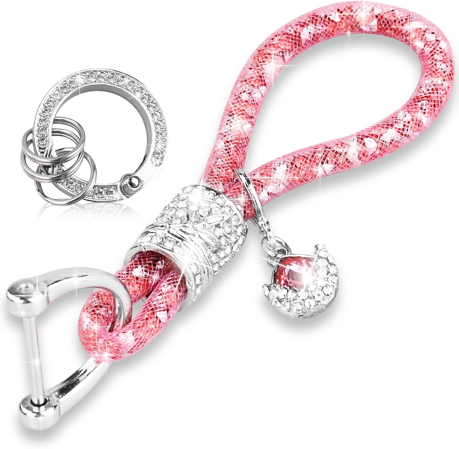 Cute Wrist Car Keychain for Women, Crystal Keychain Accessories，Bling Wrist Lanyard for Keys, Car Key image number 4