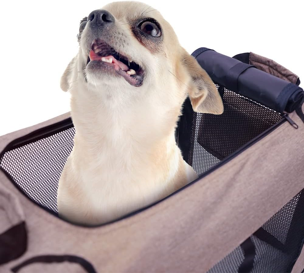 Ondoing Foldable Dog Crate, Portable Pet Outdoor Carrier, Car Travel Cage, Kennel with Mat, Transport Cage, Folding Dog Crate for Traveling, Multifunctional, Heavy Duty, Khaki, 50X34X34Cm image number 5