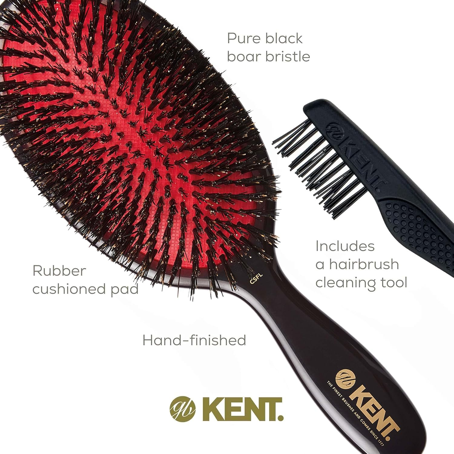 Kent Brushes Oval Cushion Hairbrush Black CSFL Large 6 Ounce