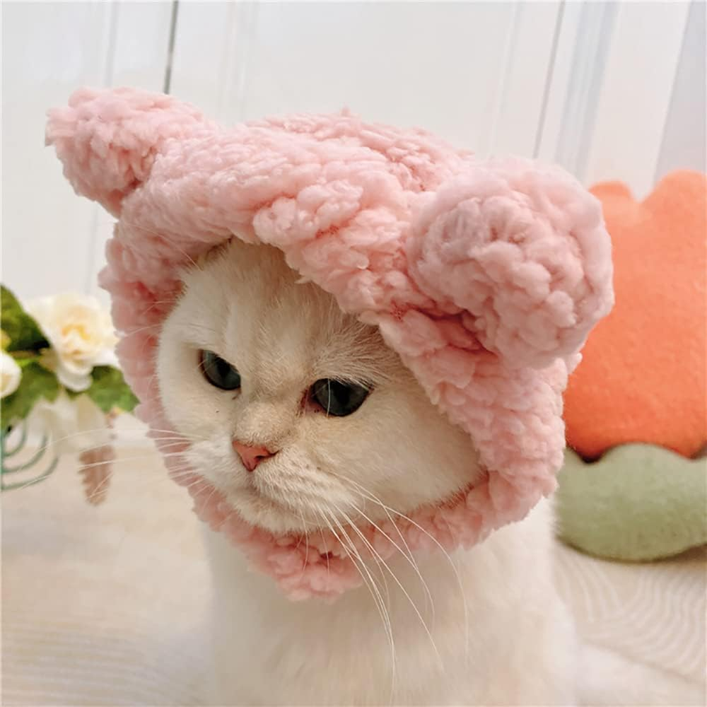JOICEE Cute Cat Costume Warm Bear Hat for Cats Adjustable Soft Small Pet Headwear Bear Hat for Cat Puppy Dog (Pink) - Avocado Color image number 6